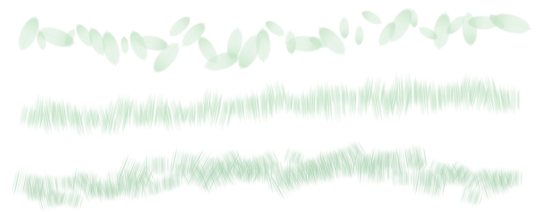 Three strokes made with brushes from the Foliage pack